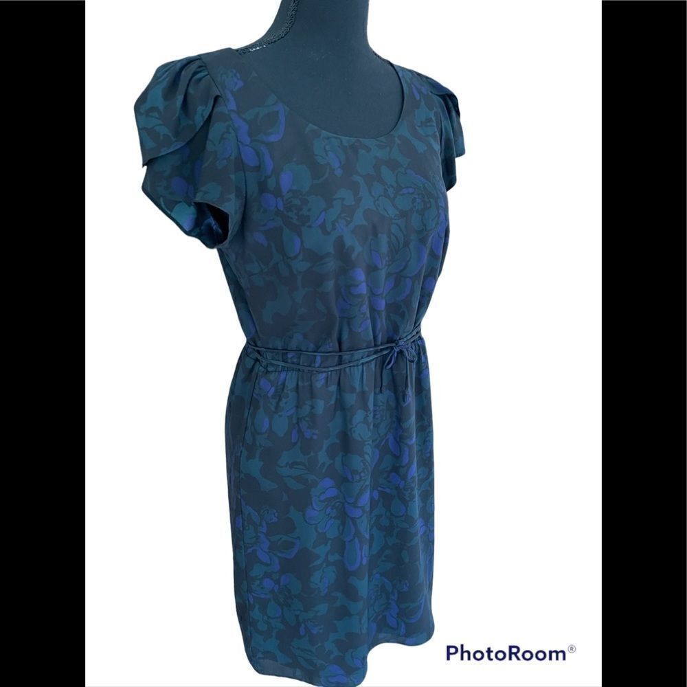 LOFT lined flutter sleeved floral dress, elastic waist with tie, size 4 - Picture 5 of 7